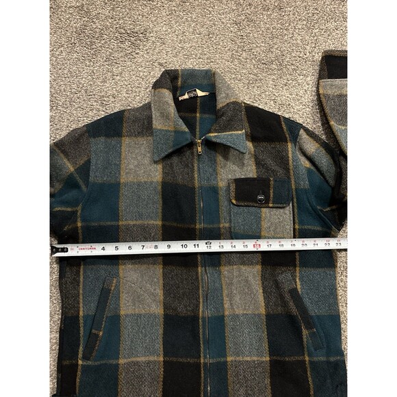 Vintage 1970s Woolrich Wool Workwear Coat Size 42 Green Black Buffalo Plaid - Picture 3 of 7